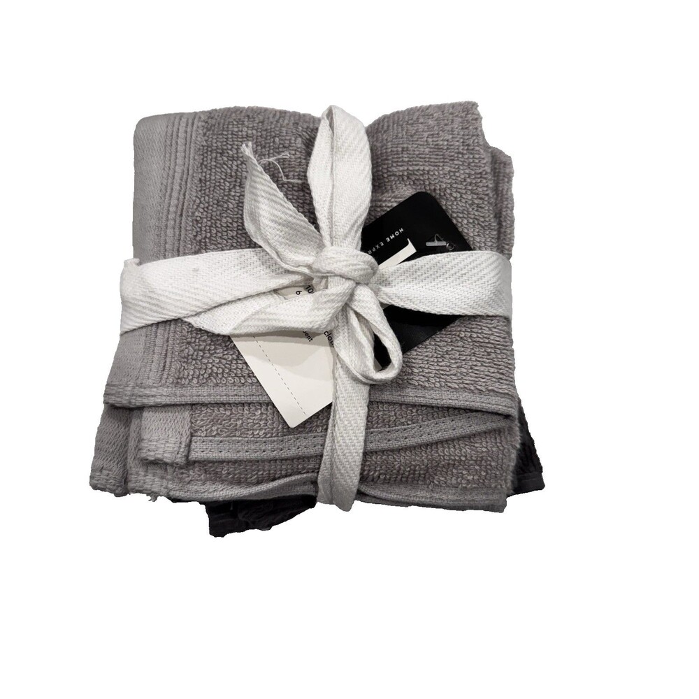 New Home Expressions Gray Crock Cotton Wash Cloths Set of 6